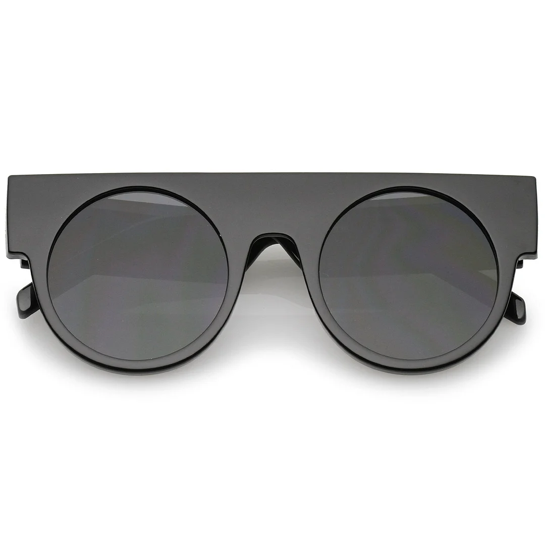 Futuristic Flat Top Wide Temple Flat Lens Round glasses 47mm