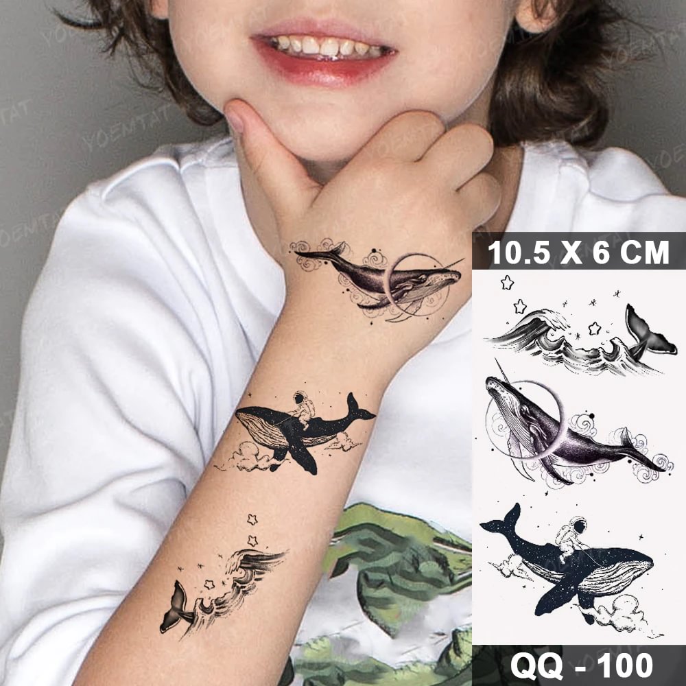 Gingf Children Boys Girls Baby Tattoo Sticker Dolphin Whale Astronaut Dream Flash Waterproof Temporary Tatto Women Men Fake Tatoo