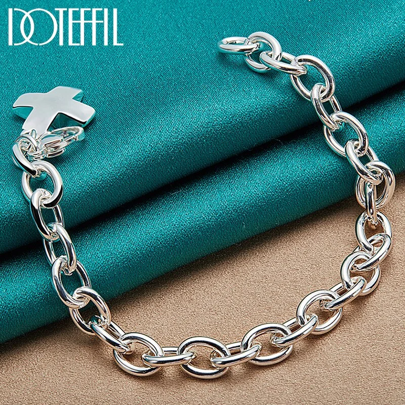 925 Sterling Silver Solid Cross Pendant Bracelet Chain For Woman Man Jewelry
