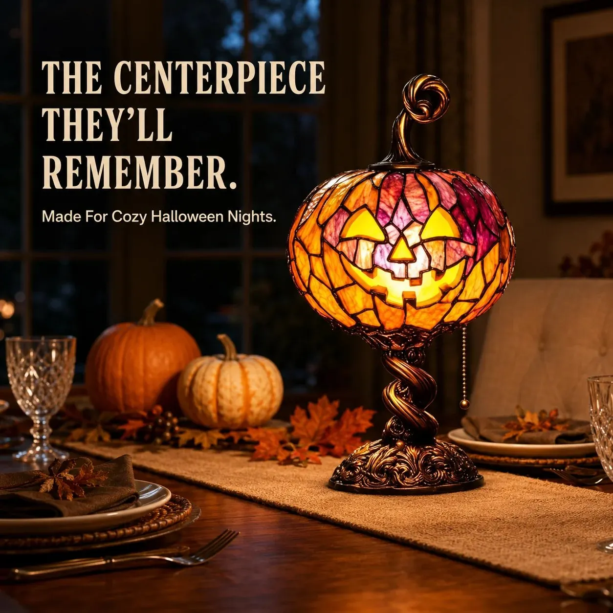 Colorful glowing Halloween pumpkin lamp