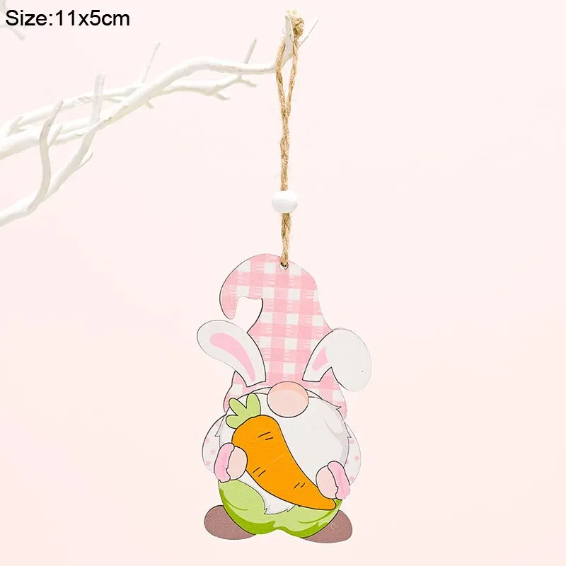 Easter Wooden Ornaments Decoration Cute Rabbit Bunny Egg Faceless Gnome Wood DIY Craft Spring Easter Home Decor Kids Gift Toy