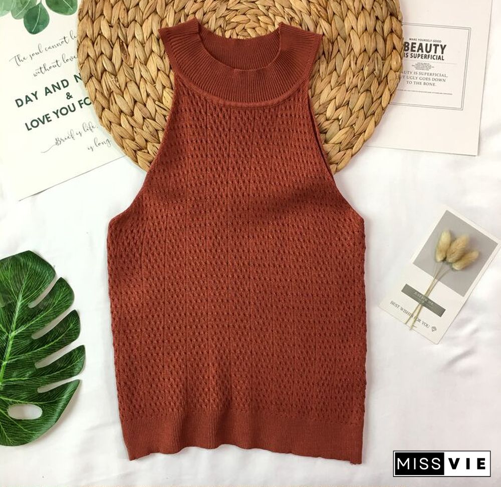 Knit Camis Top Women Knitting Off Shoulder Tank Crop Tops Girls Knitted Camisole Sleeveless Short Tee Shirts For Woman