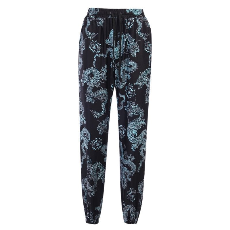 InsGoth Women Streetwear Pants Harajuku Gothic Vintage Black Harm Pant Dragon Print High Waist Casual Loose Long Trousers Female