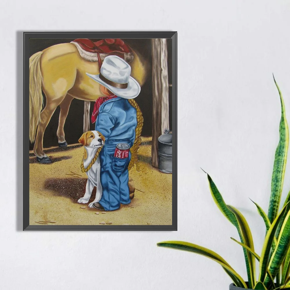 Diamond Painting - Full Round Drill - Farm Cowboy Kids(Canvas|30*40cm)