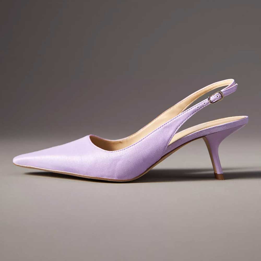 Elegant Lavender Satin Pointed Toe Buckled Slingback Pumps Heels Nicepairs