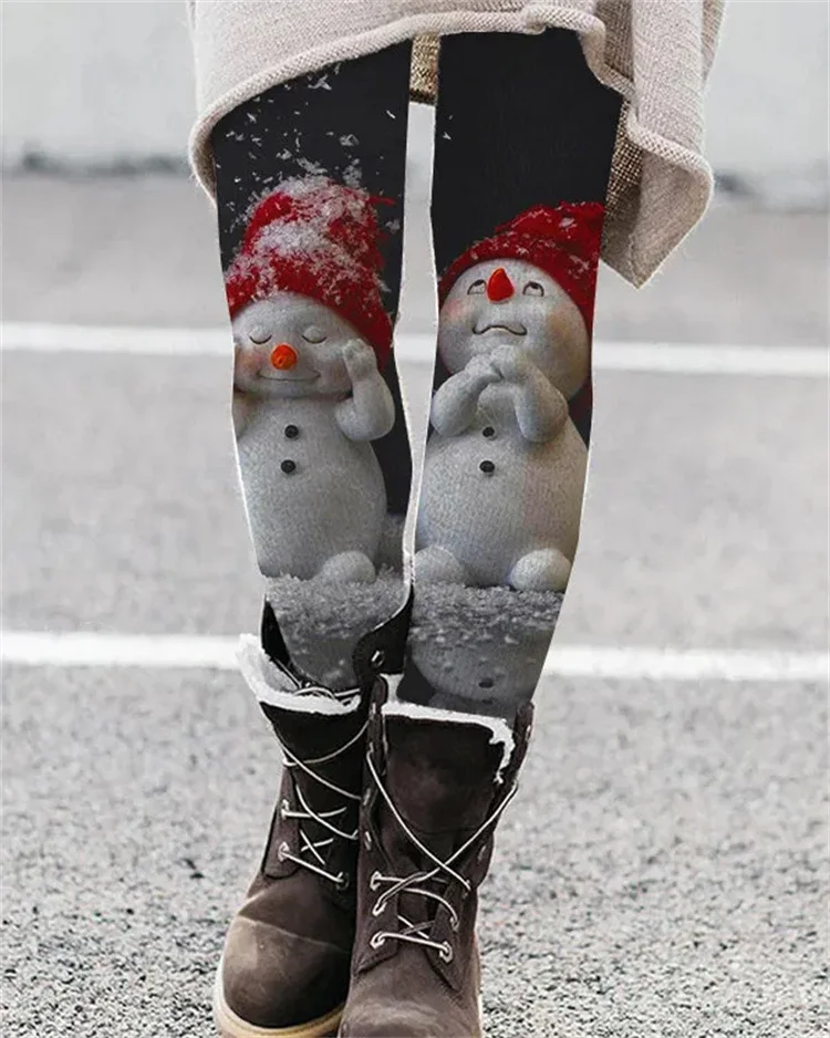 Christmas Snowman Print Slim Fit Leggings VangoghDress