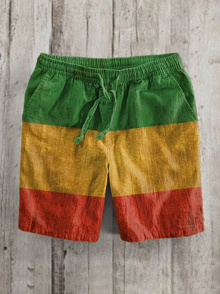 Reggae Music Inspired Linen Blend Vintage Shorts