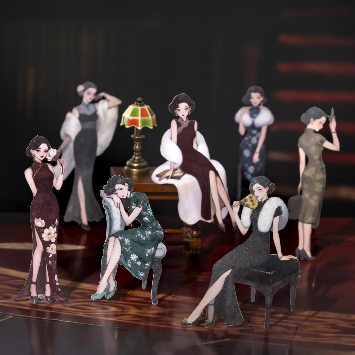 스티커 - 국기 운율 시리즈 빈티지 치파오 캐릭터