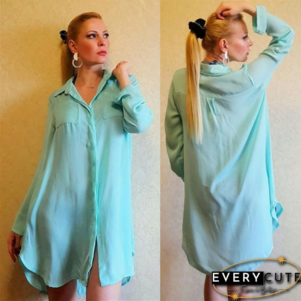 New Spring Summer Autumn Women Blouse V-Neck Long Sleeve Pocket Solid Shirts Women Casual White Blouse For Beach Tops Q469