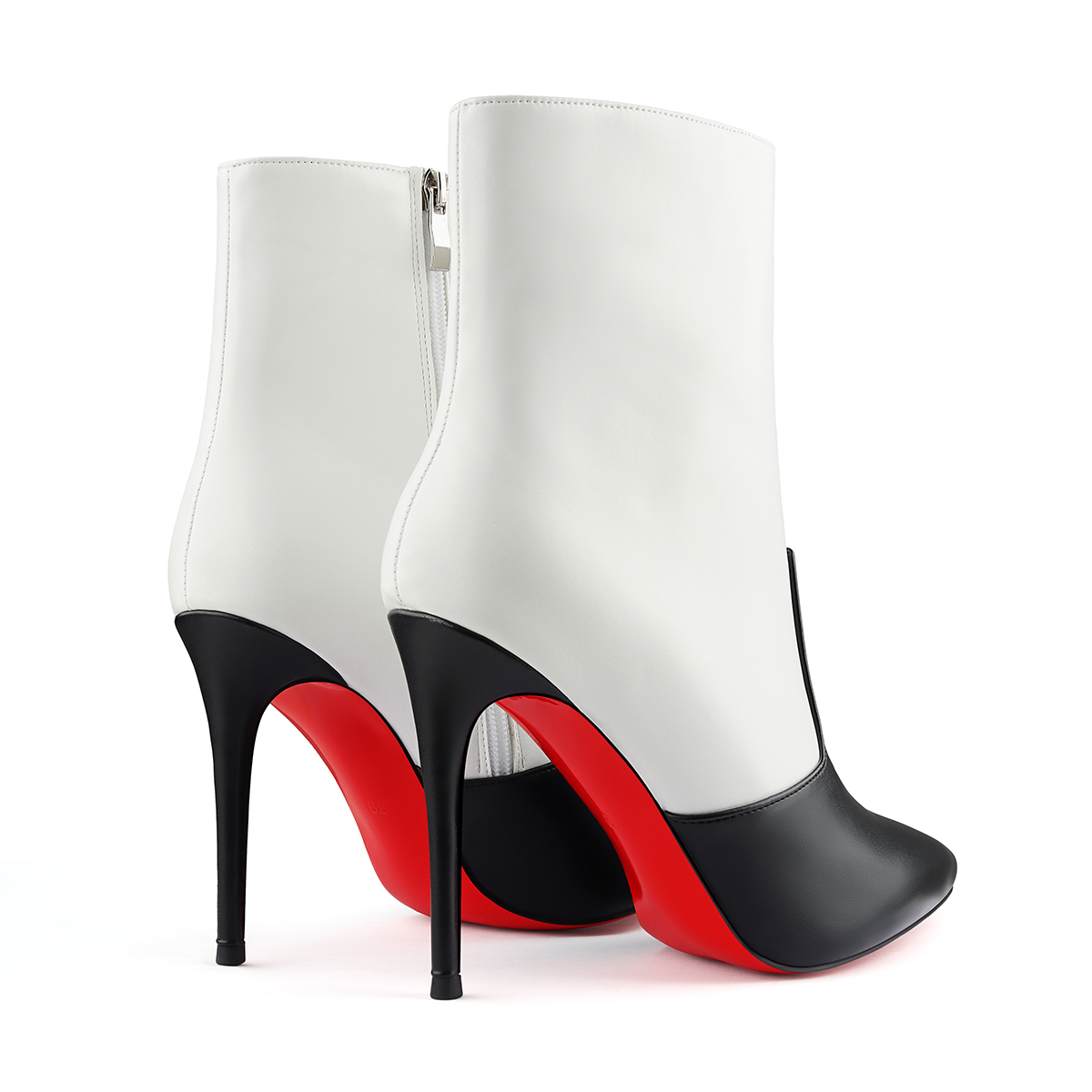 100mm Women's Black And White Patchwork Matte Boots Red Bottom Ankle Boots-MERUMOTE