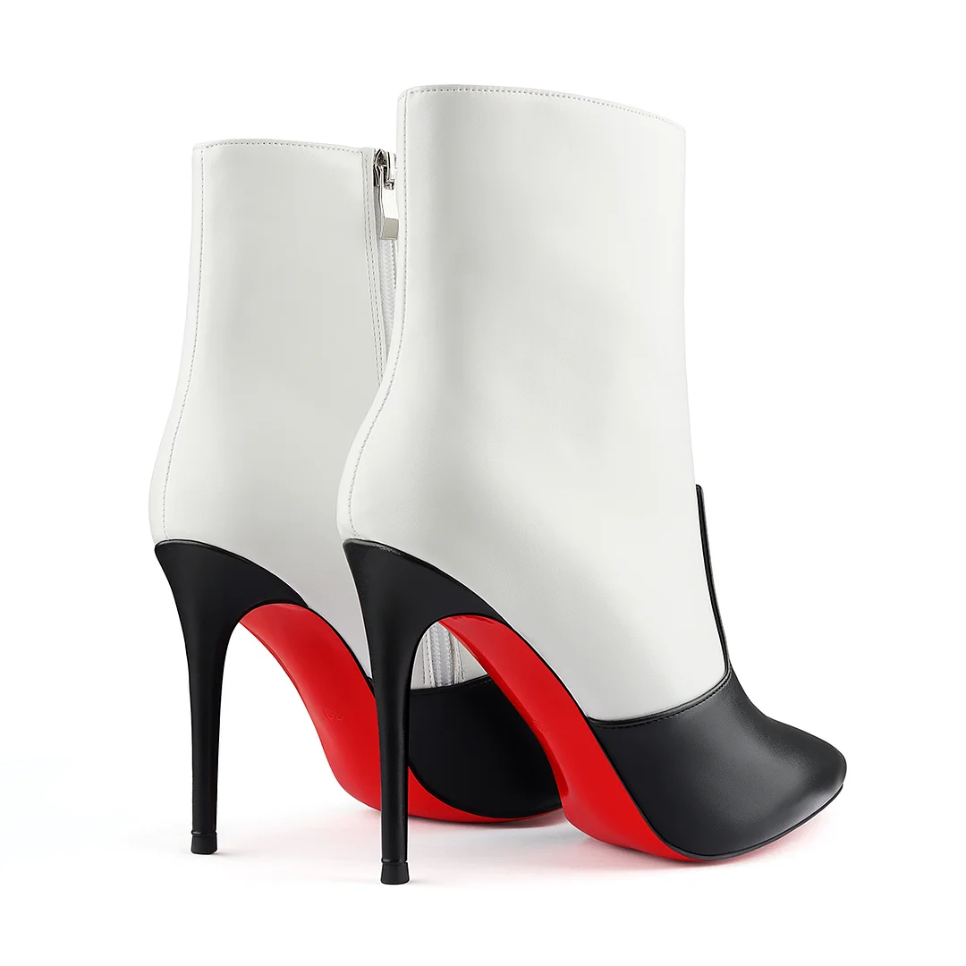 100mm Women's Black And White Patchwork Matte Boots Red Bottom Ankle Boots-MERUMOTE