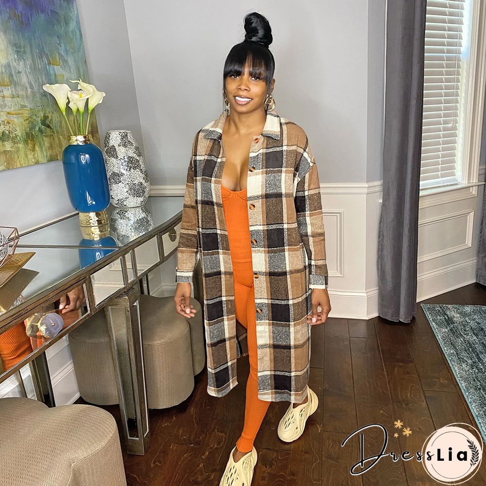 Classic Plaid Single-breasted Woolen Coat