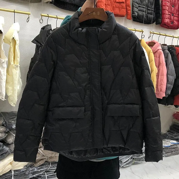Ailegogo Ultra Light Down Jacket Winter Women Stand Collar Feather Puffer Coat 90% White Duck Down Parkas Solid Color Outerwear