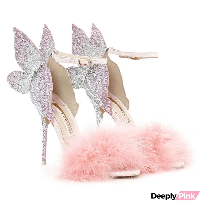 Gorgeous Pastel Crystals Pink Embellished 3D Butterfly Wing Princess Pumps