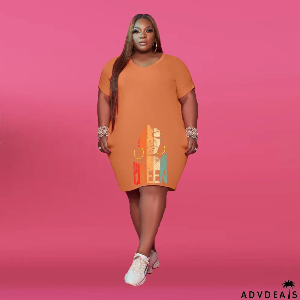 Women'S V Neck Solid Plus Size Women'S Fashion Casual Dress