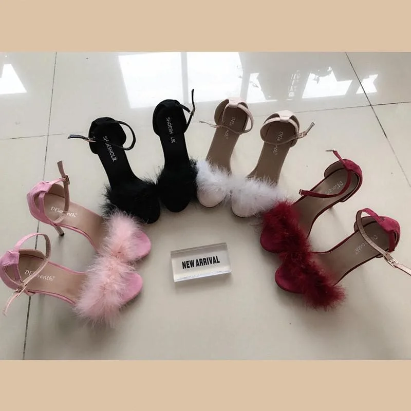 5 Colors Elegant Fur High Heel Sandals SP1812314