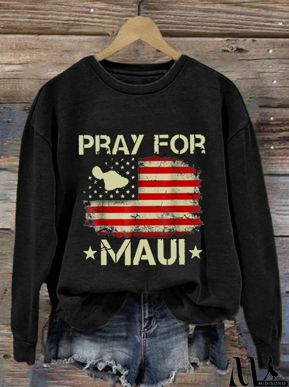 MidiSono - Women's Pray for Maui Print Sweatshirt