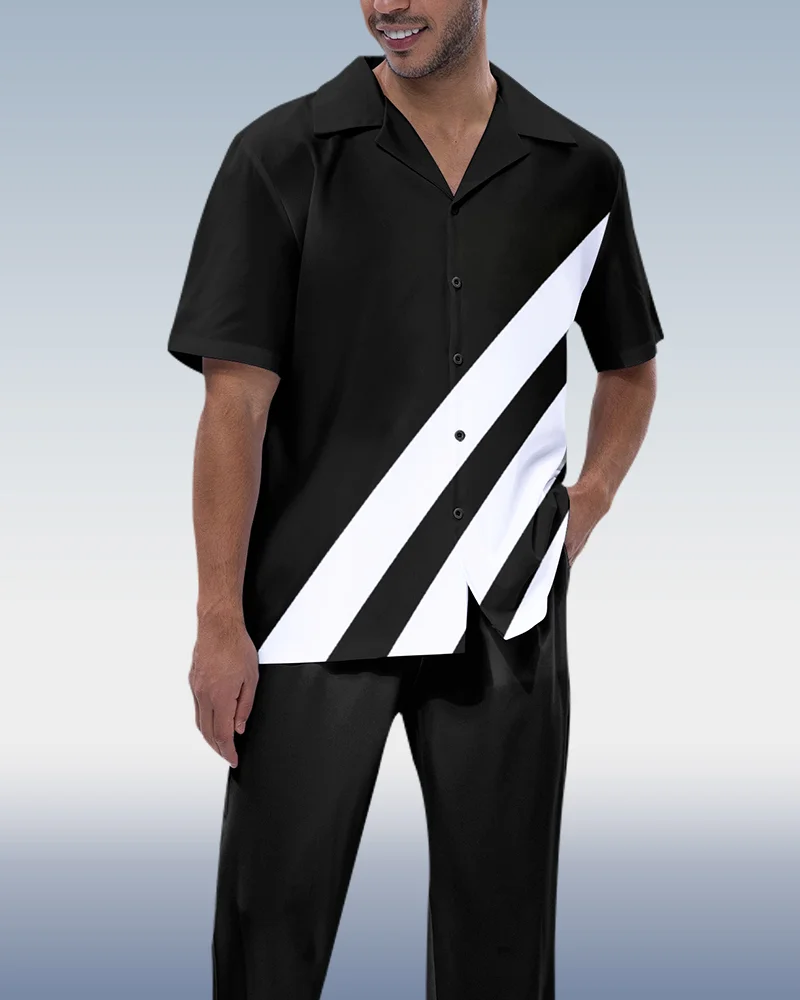 Suitmens Men's Black Walking Suit 2 Piece Short Sleeve Set