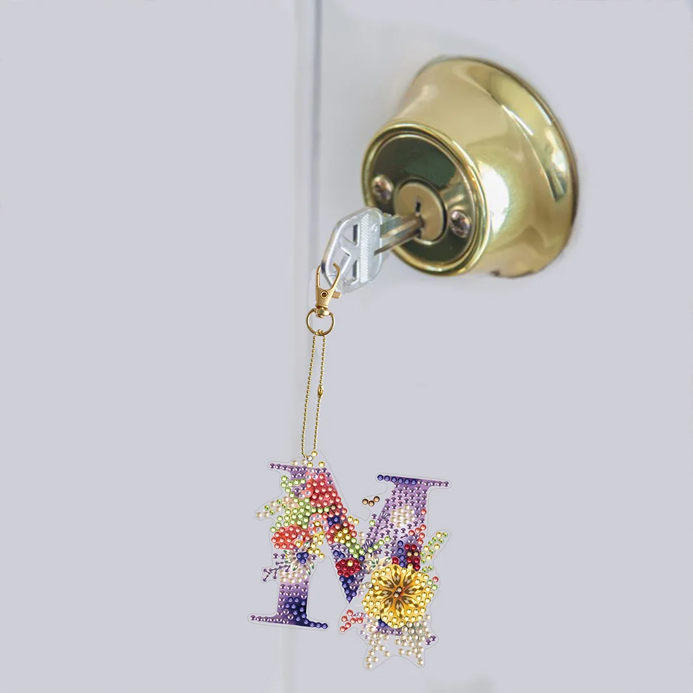 DIY M Diamond Art Key Rings Lettter Keychain Supplies Gift for Kids(Double Sided)