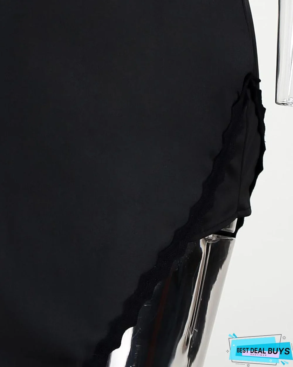 Sexy Deep V Scalloped Split Bodycon Dress Black Dresses