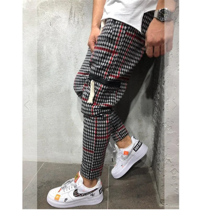 2020 New Casual Plaid Ankle-Length Pants Men Trousers Hip Hop Jogger Pants Men Sweatpants Japanese Streetwear Men Knit pants