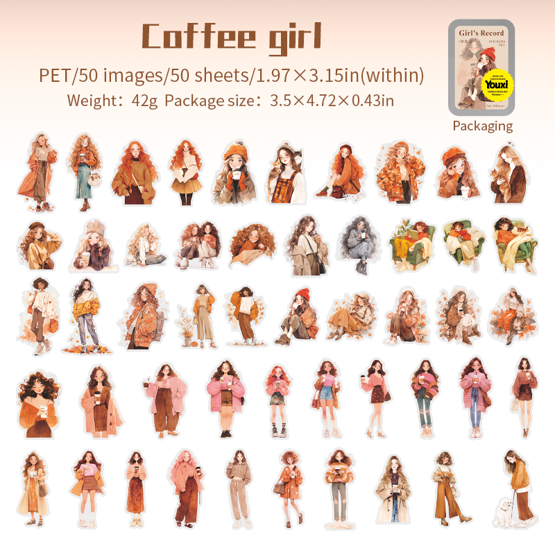 PET Sticker - Girl's Record Series Vintage Character Flower Landscape 