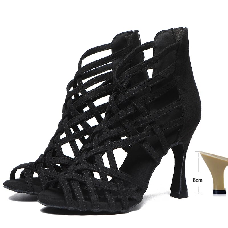 VCshoes Women Shoes Latin Salsa Ballroom Dance Shoes Latin Dance Shoes Girl Tango Boots Party Shoes 9cm Black Skin Color Elastic