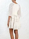 Pompom Triming Empire Half Sleeves Mini Dresses