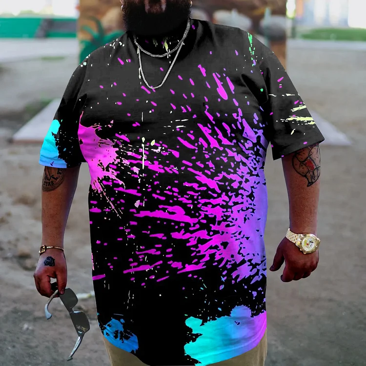 Colorful Splash Ink Men's Plus Size Personalized Print  T-Shirt