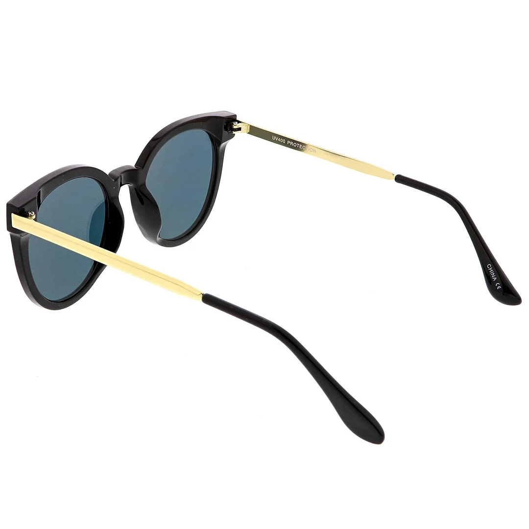 Classic Horn Rimmed Cat Eye glasses Round Color Mirrored Flat Lens 53mm