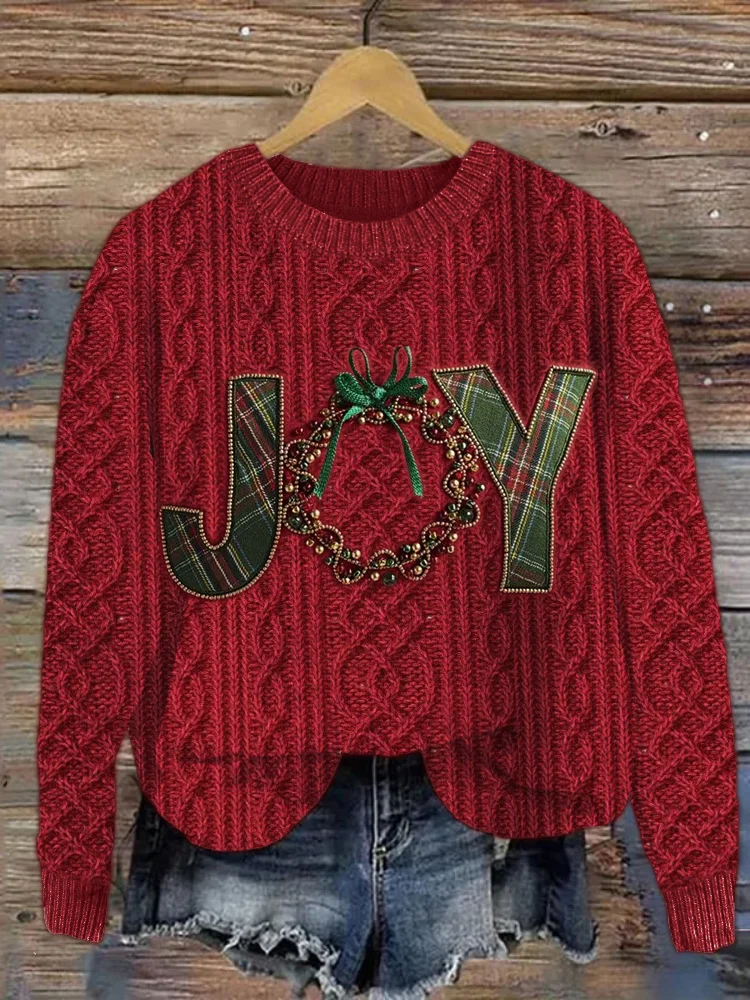 VChics JOY Christmas Ornaments Beaded Textile Cable Knit Sweater