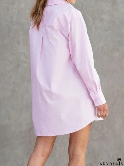 Button Up Long Sleeve Mini Shirt Dress
