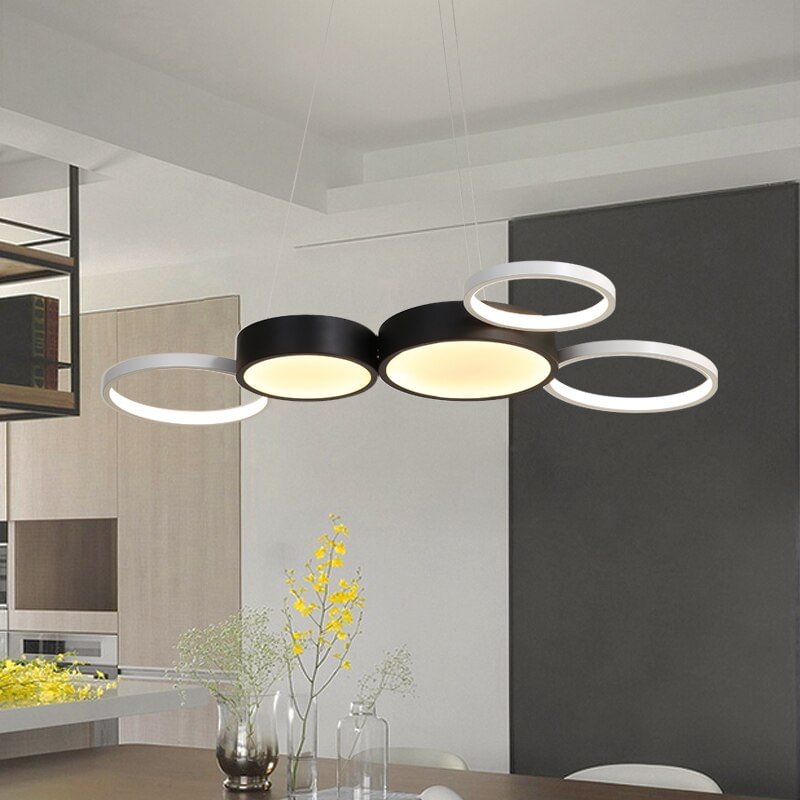 Modern White With BlackLed Pendant Lights For Dining Kitchen Room Bar Shop Suspension Deco Hanging Lighting Lamp Fixtures