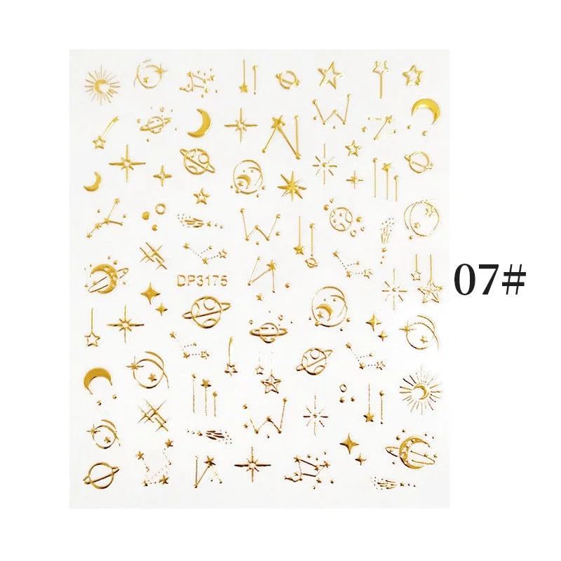 1 Sheet Bronzing Abstract Color Block 3D Nail Sticker Art Letters Design Transfer Sliders Paper DIY Manicuring Wraps