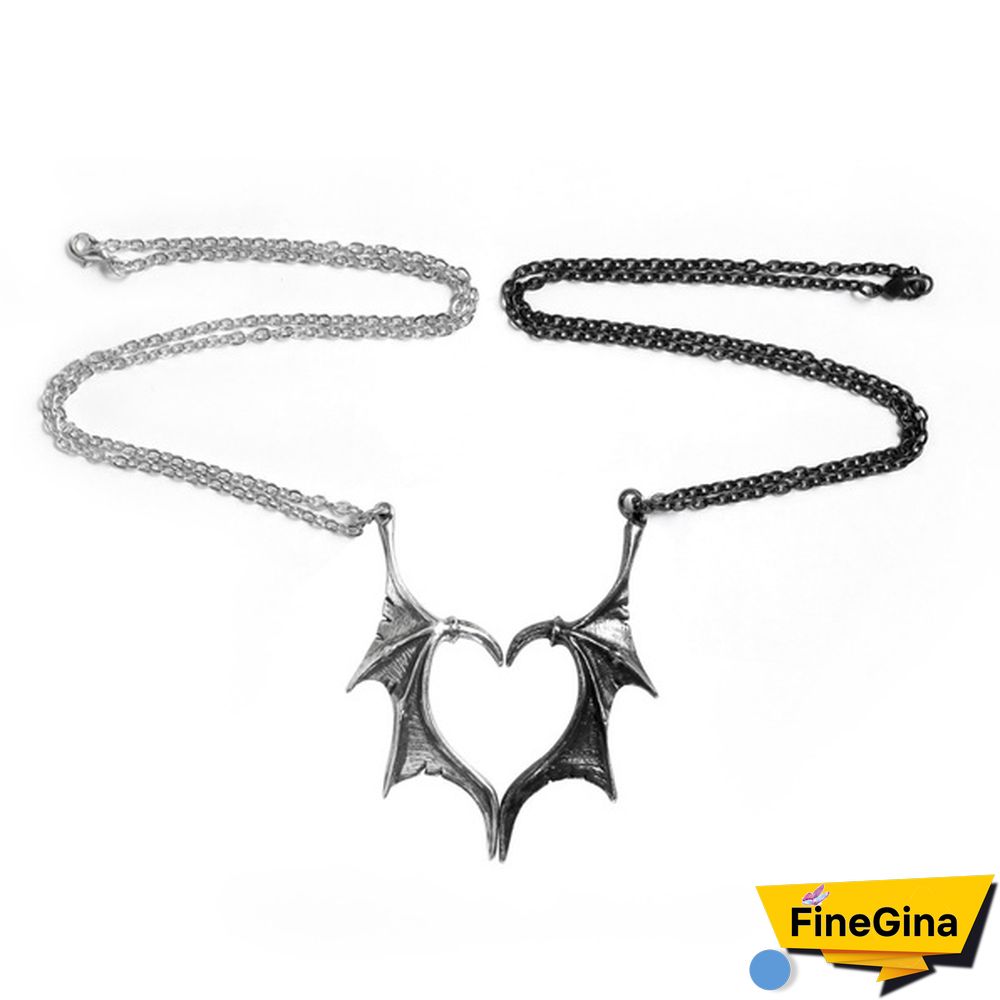 Darkling Heart Necklace Alchemy Gothic Couples Matching Dragon Wing Pendants