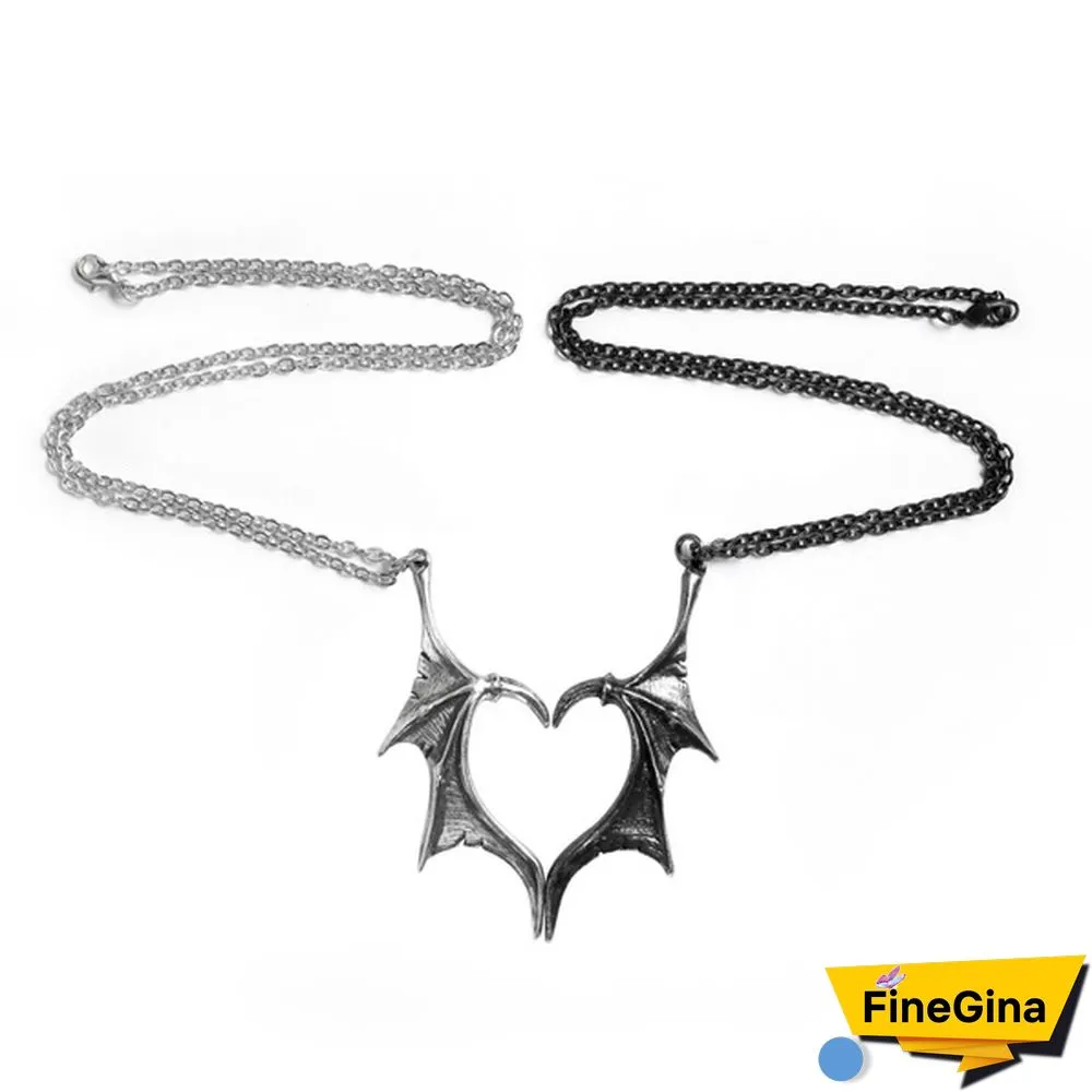 Darkling Heart Necklace Alchemy Gothic Couples Matching Dragon Wing Pendants