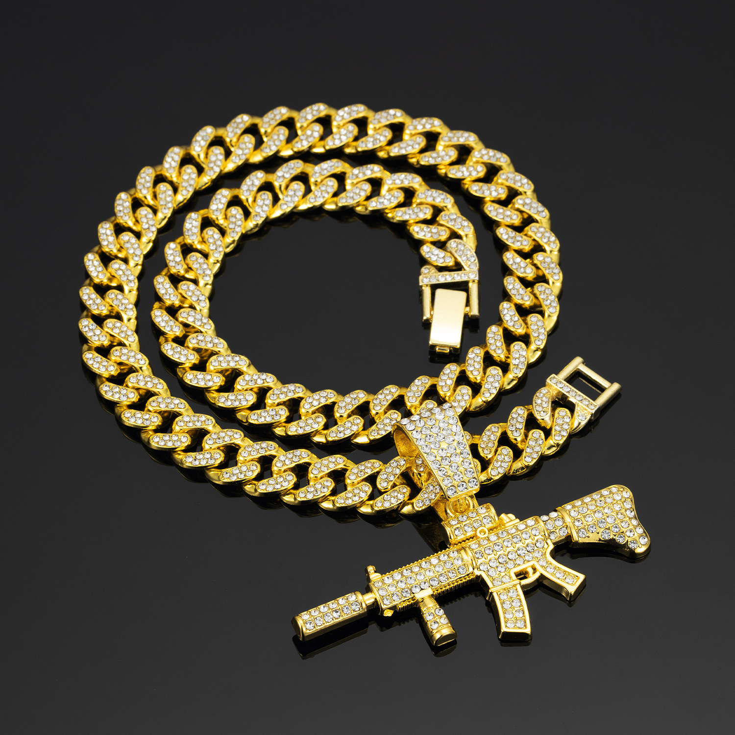 Trendy Hip-Hop Diamond Submachine Gun Pendant Cuban Necklace