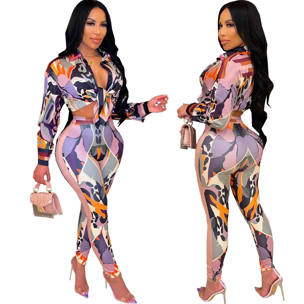Brownm Fashion Digital Printing Health Cloth Chest Strap Sets Casual Pants