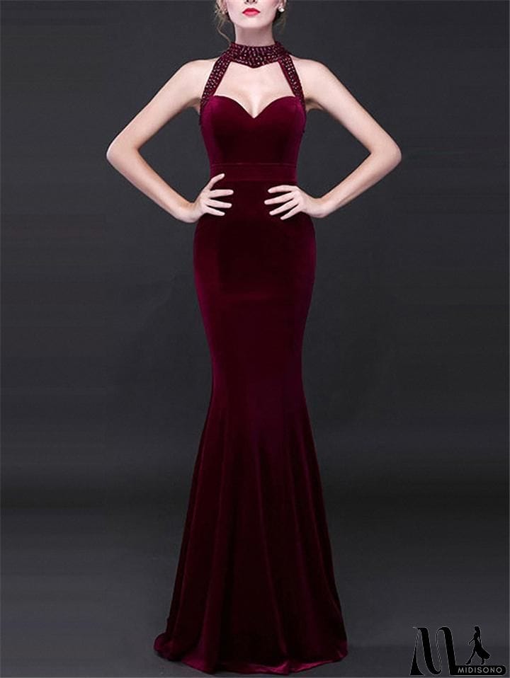 MidiSono - Sexy Sweetheart Neckline Mermaid Velvet Long Maxi Dress for Evening
