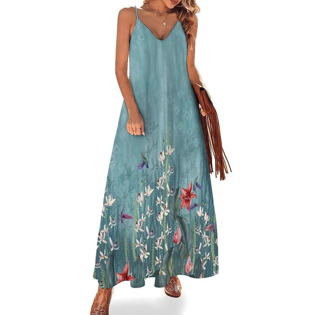 Style & Comfort for Mature Women Plus Size Printed Sling Casual Women Maxi Dress in Pattern Floral, Green