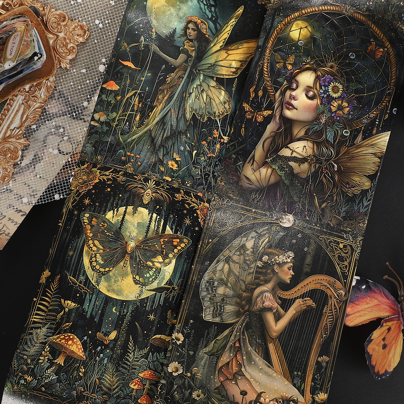 와시 테이프 - 80mm*205cm 저널세이 빈티지 숲 요정 꽃 캐릭터 풍경