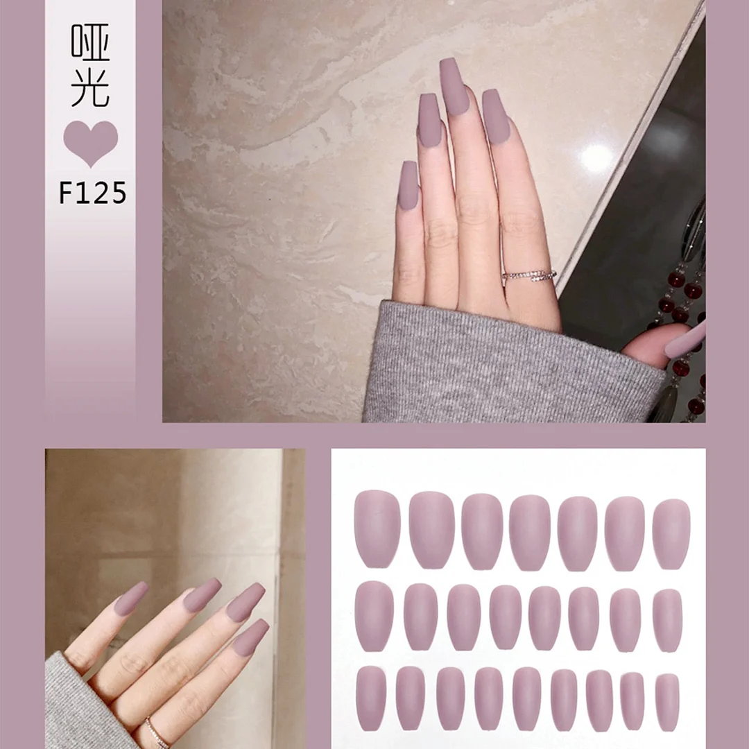 24pcs/box Full Cover fake Press on Nails Matte Yellow Pure Acrylic Frosted Ballerina acrylic for nails for Women and Girls-Nail Inspo