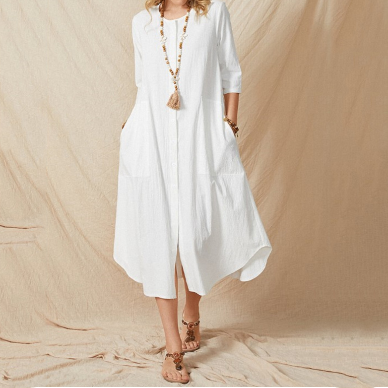 Solid color mid-sleeve loose dress