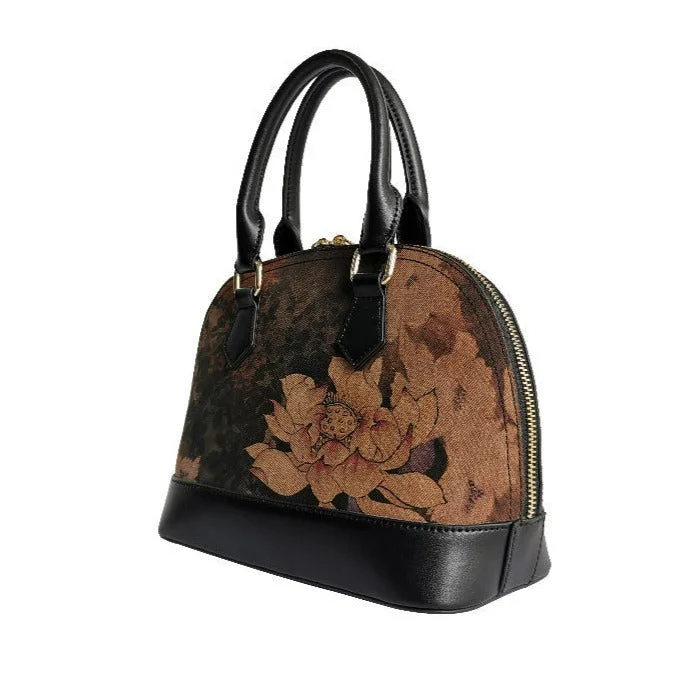 Mulberry Silk Handbag Leather Flower Embroidery Eastern Purse