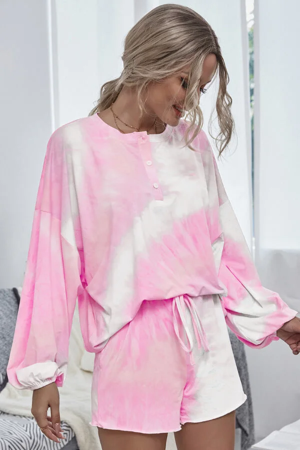 Casual Tie-Dye Print Pajamas Set