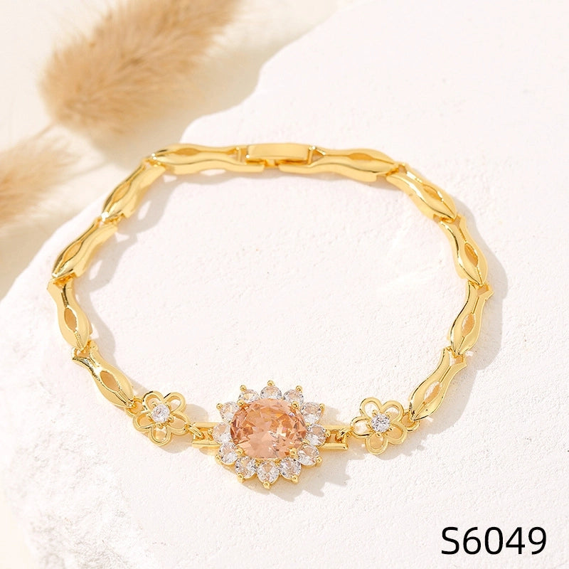 Minimalist Flower Copper Inlay Zircon Bracelets