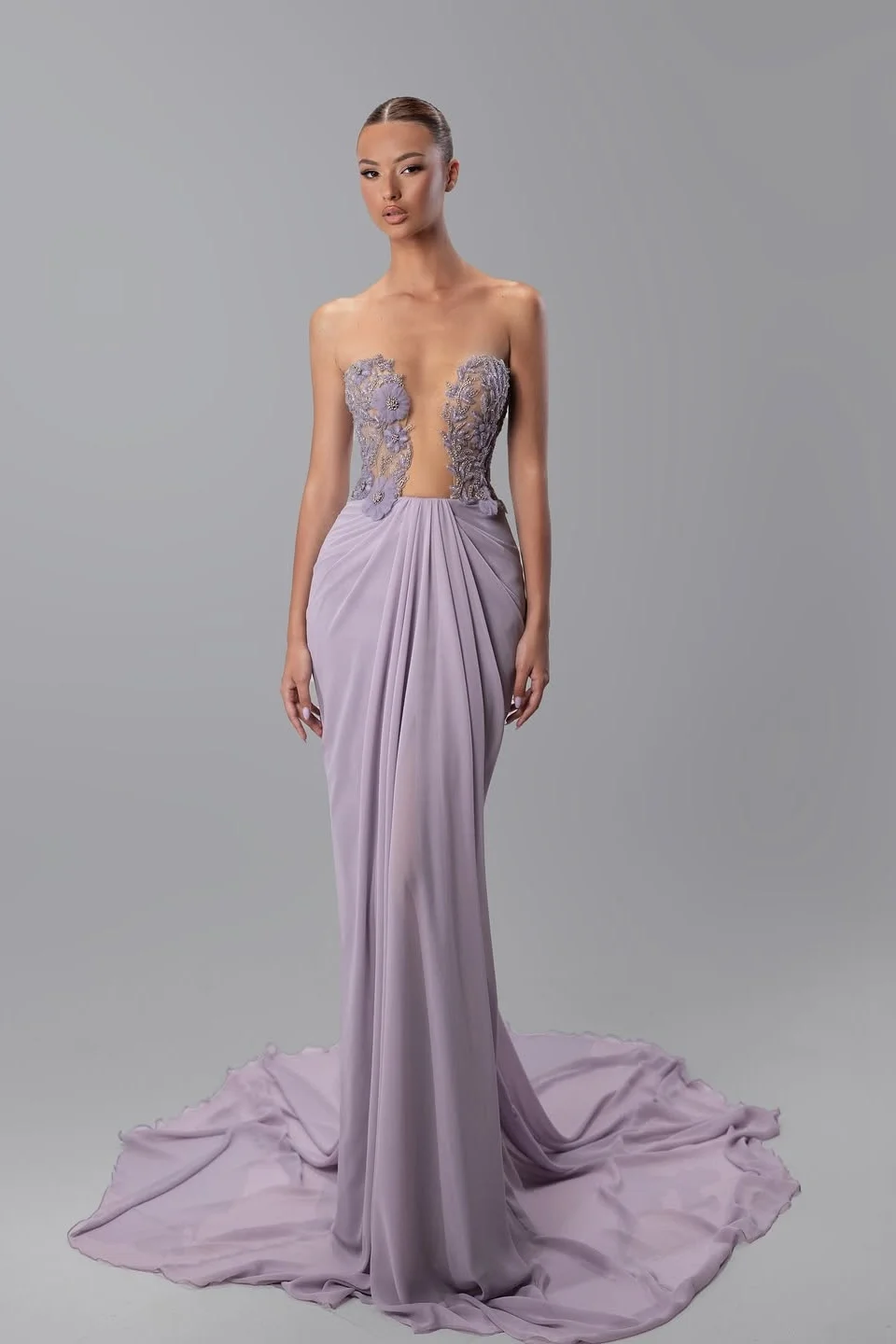 Daisda Sexy Sleeveless Deep V-Neck Embroidery Mermaid Prom Dress