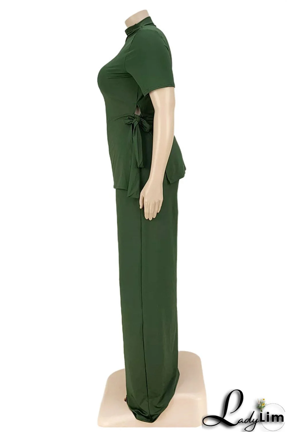 Black Fashion Casual Solid Bandage Slit Turtleneck Plus Size Two Pieces