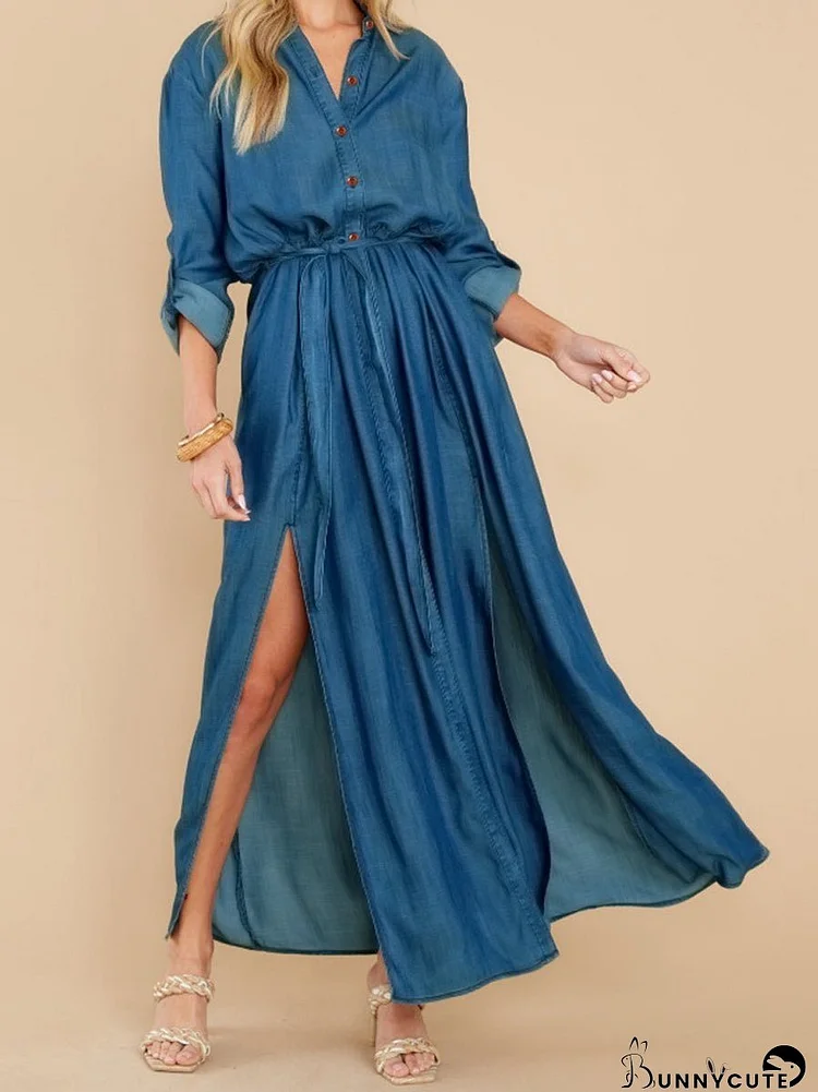 Alluring Style Sexy Slit Long Sleeve Maxi Dress