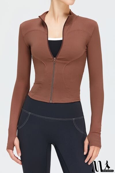 MidiSono - Zip Up Mock Neck Active Outerwear